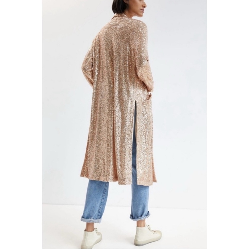 ANTHROPOLOGIE BB DAKOTA SHOW STOPPER ROSE GOLD SEQUIN CARDIGAN DUSTER 1X - Picture 4 of 10